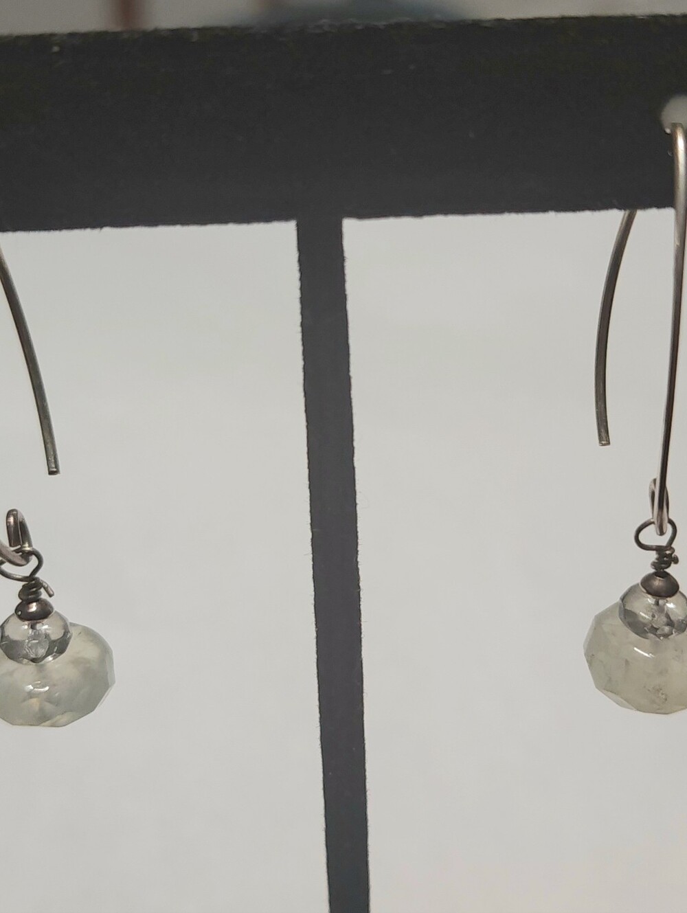 Genuine Prehnite & Sterling Silver 2” Drop Hoop Earrings